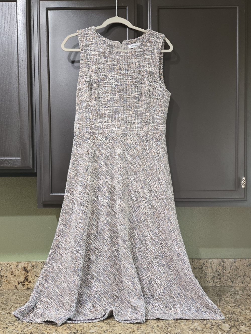 Calvin Klein Sleeveless Tweed Midi Dress in Neutral Multicolor